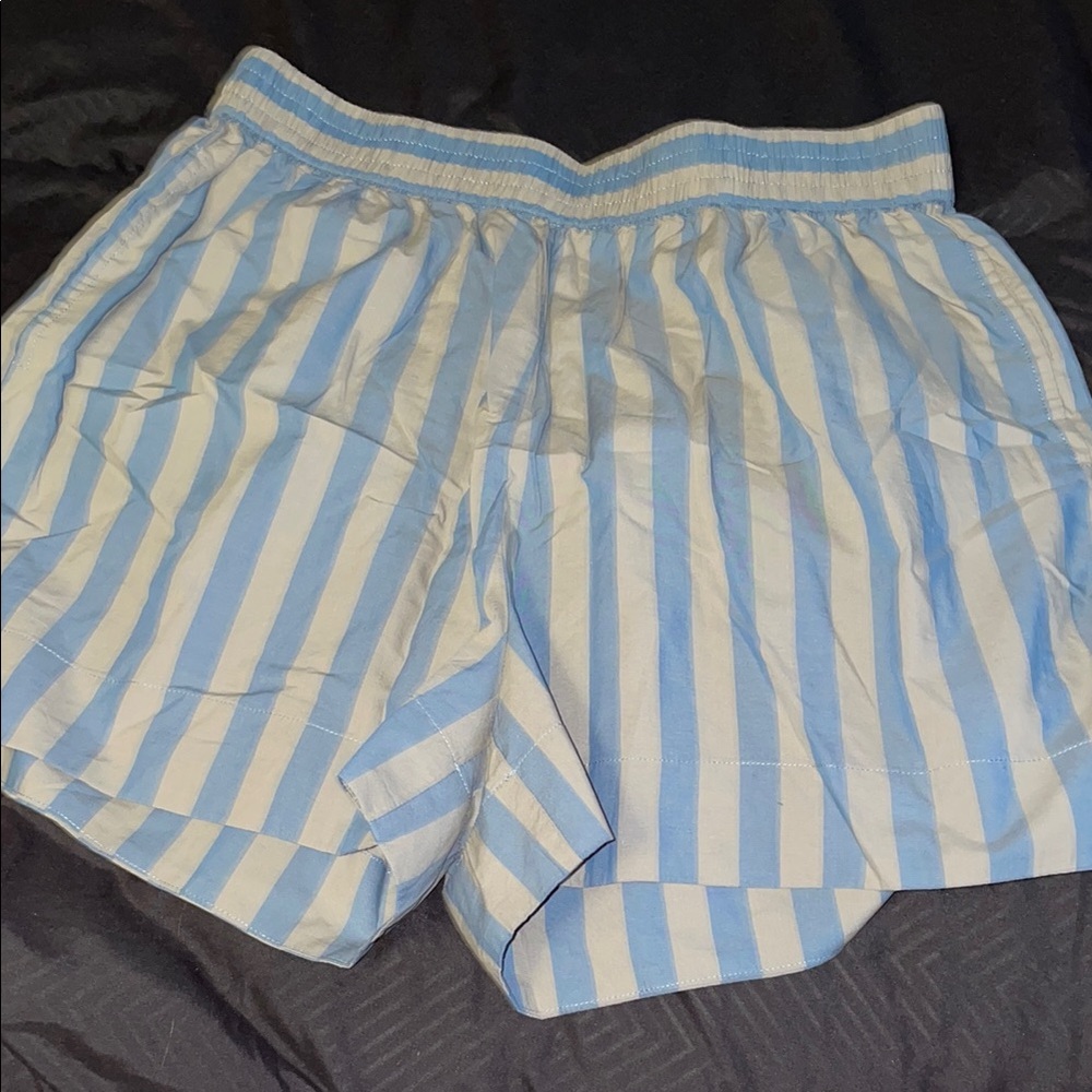 Blue and White Athletic Striped Shorts